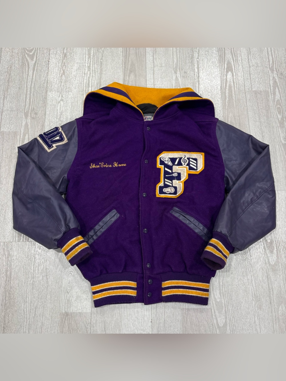 Neff Purple & Gold Sailor-Style Women’s  Cheerleader Varsity Jacket Size M